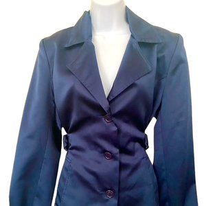 Calvin Klein Royal Navy Blue Tie Belt Button Blazer Jacket Size Medium